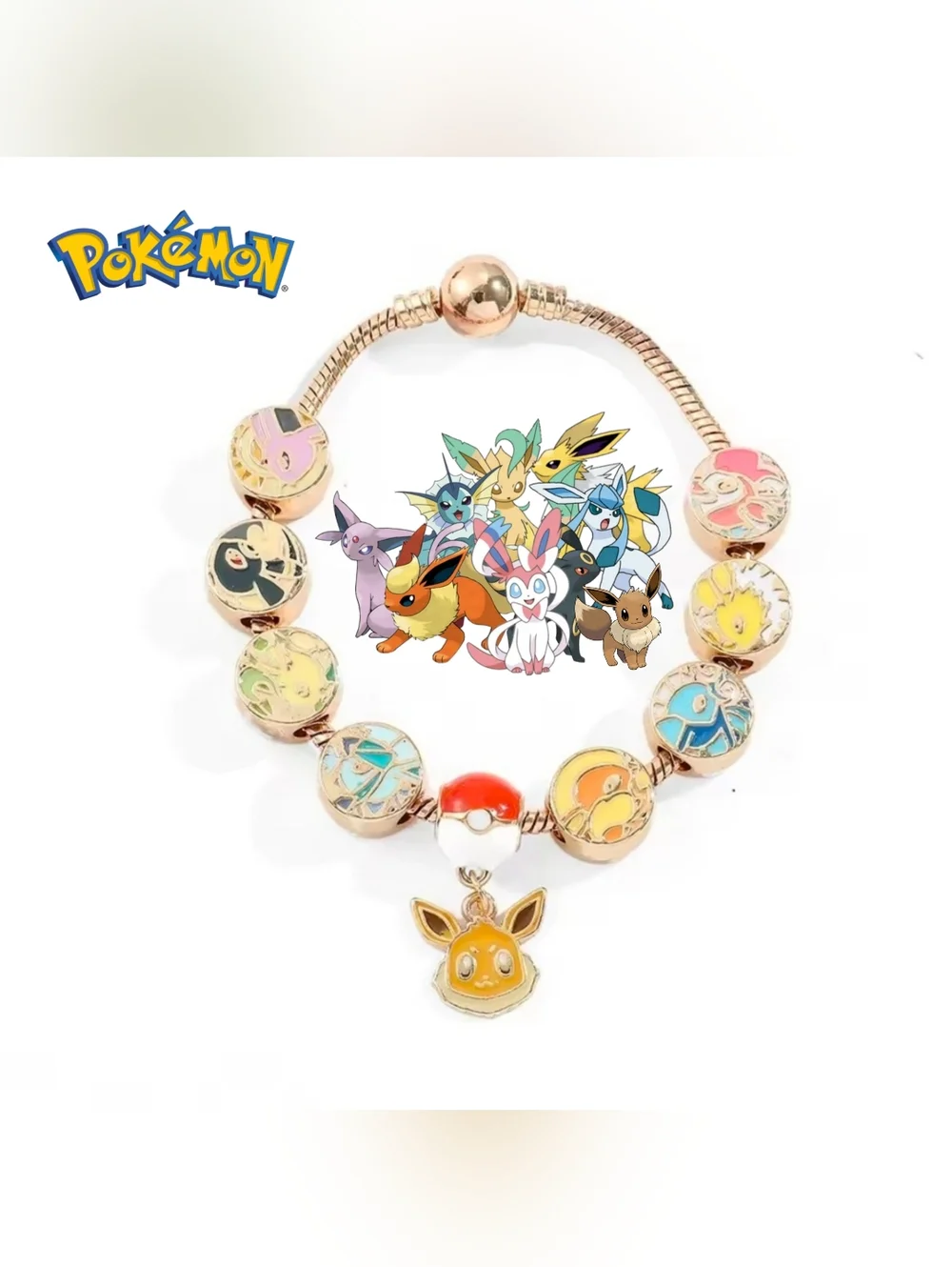 Pokemon Eeveelution Charm Gold Tone Bracelet - Picture 1 of 6